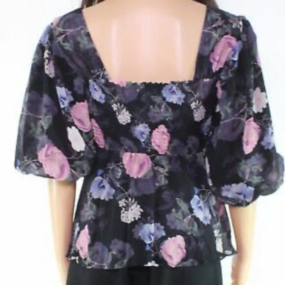 Nicholas 100% Silk Floral Square Neck Smocked Puff Sleeve Blouse Australia Top 6 - Picture 3 of 14